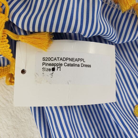 Fiveloaves Twofish Dress Girls M Pineapple Catalina Tasseled Blue White Yellow - Picture 6 of 8